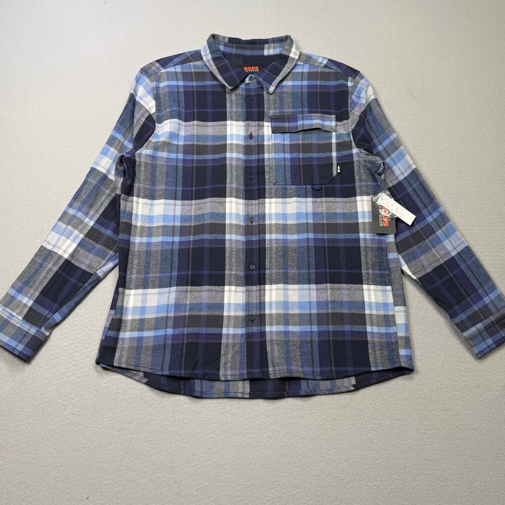 BASS OUTDOOR Men's Classic Fit Plaid Button-Front Flannel Shirt blue Large $70